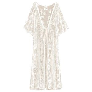 Romantic Lace Long Cardigan by Ashlin In Ivory One Size Fits Most Ethereal
